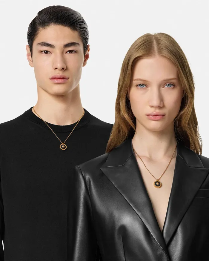 Versace Necklaces WomenMen Enamel Medusa Necklace Blackgold