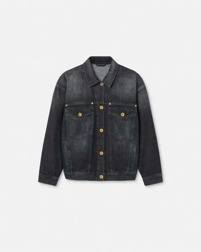 Versace Outerwear and Coats Women Barocco Oversized Denim Jacket Blackprint
