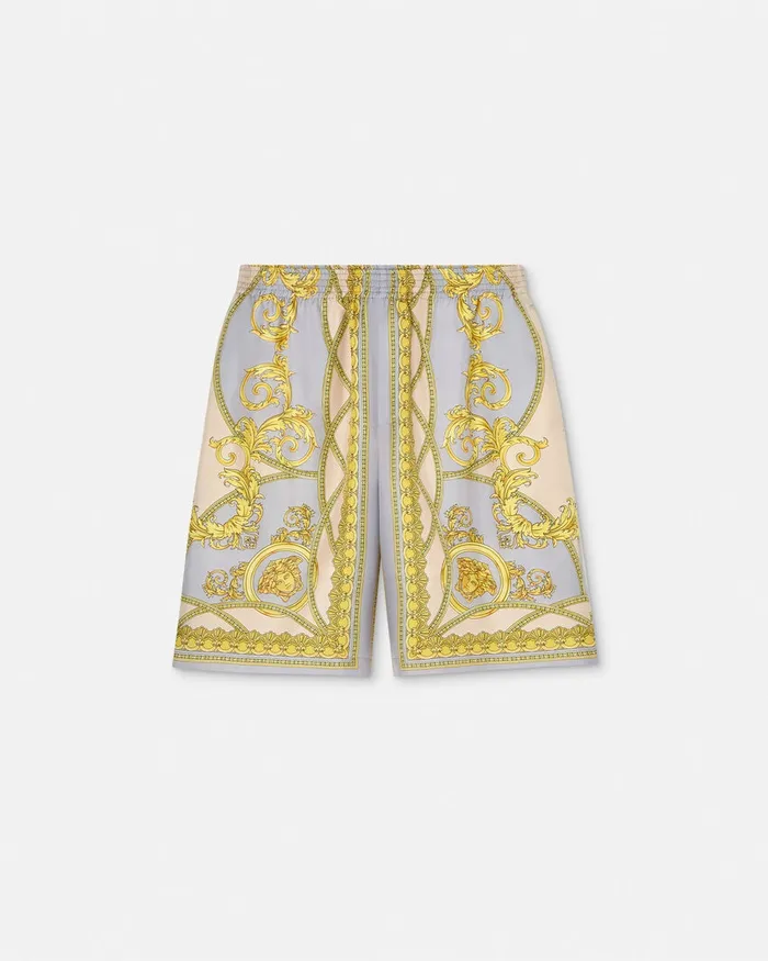Versace Pants and Shorts Men La Coupe Des Dieux Silk Shorts Grayprint