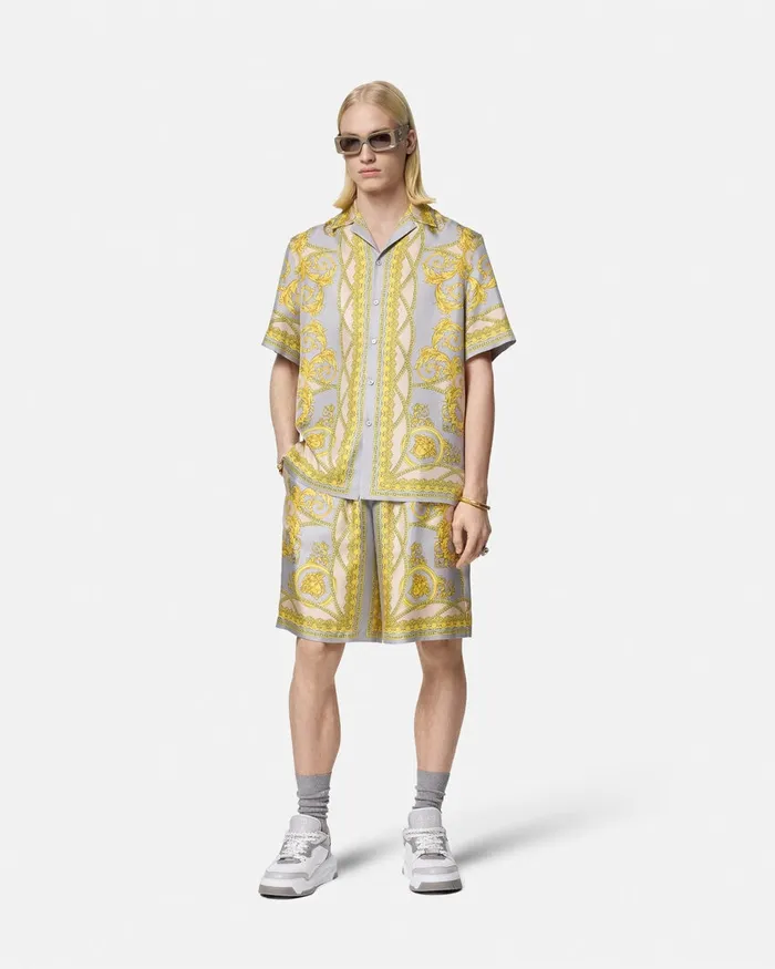 Versace Pants and Shorts Men La Coupe Des Dieux Silk Shorts Grayprint