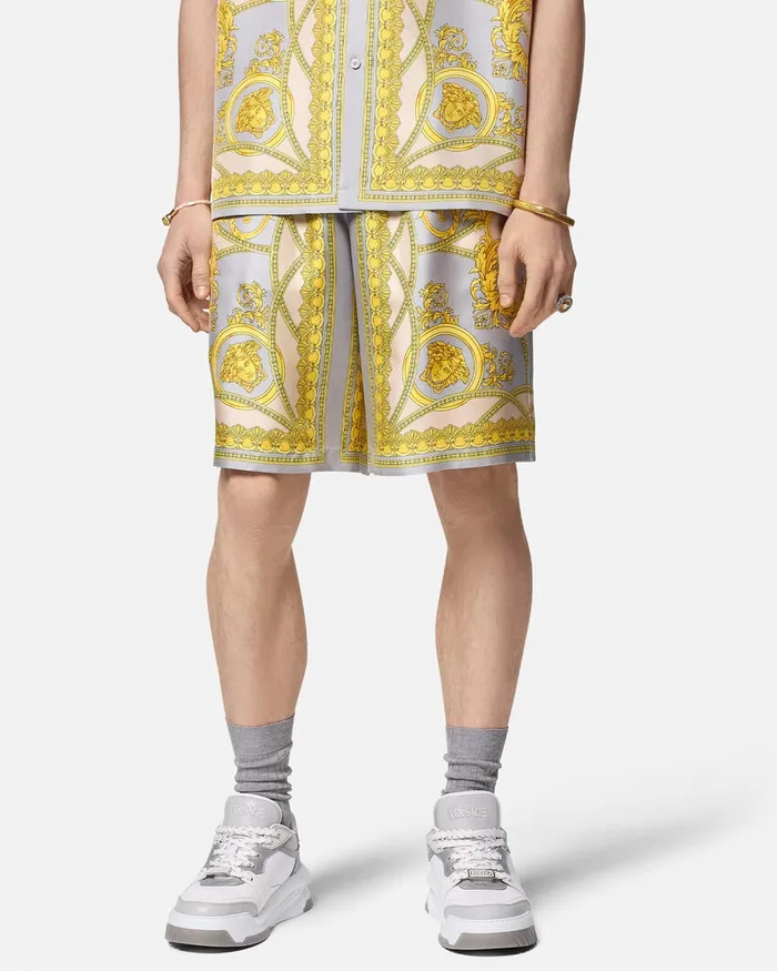 Versace Pants and Shorts Men La Coupe Des Dieux Silk Shorts Grayprint