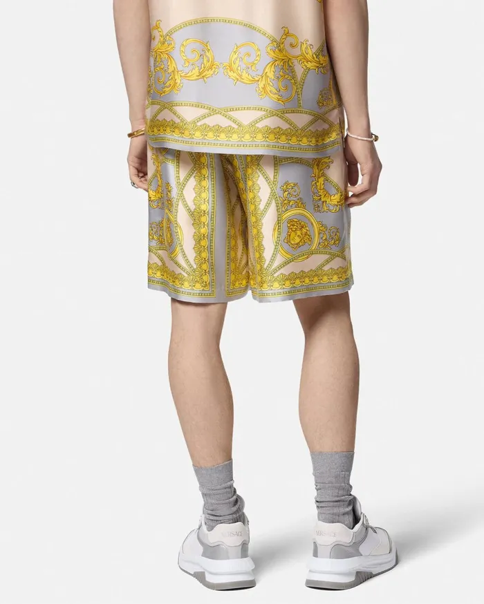 Versace Pants and Shorts Men La Coupe Des Dieux Silk Shorts Grayprint