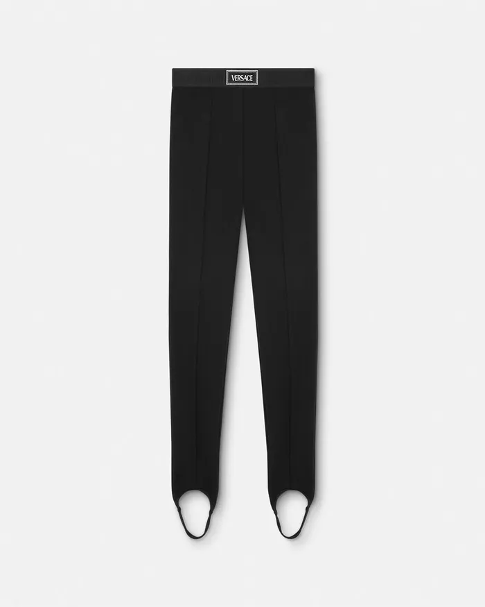Versace Pants and Shorts Women 90s Vintage Logo Stirrup Leggings Black