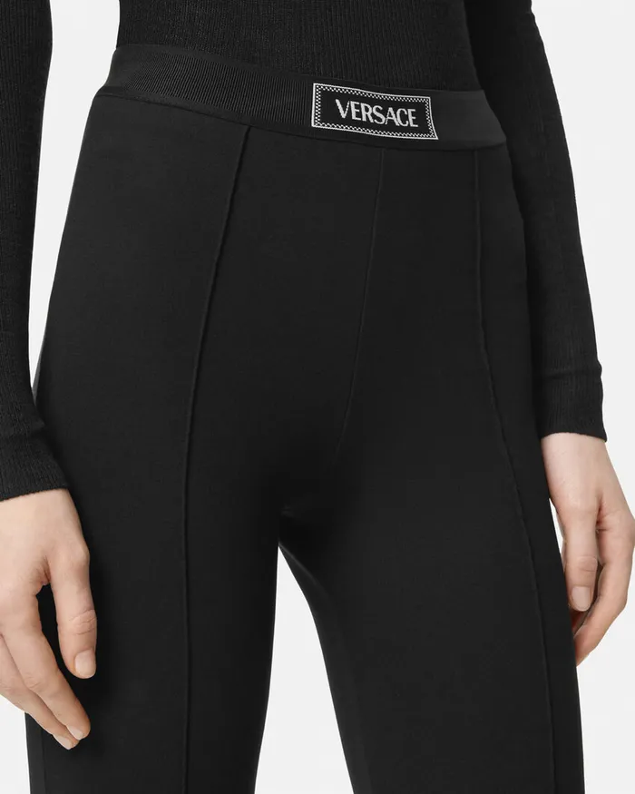 Versace Pants and Shorts Women 90s Vintage Logo Stirrup Leggings Black