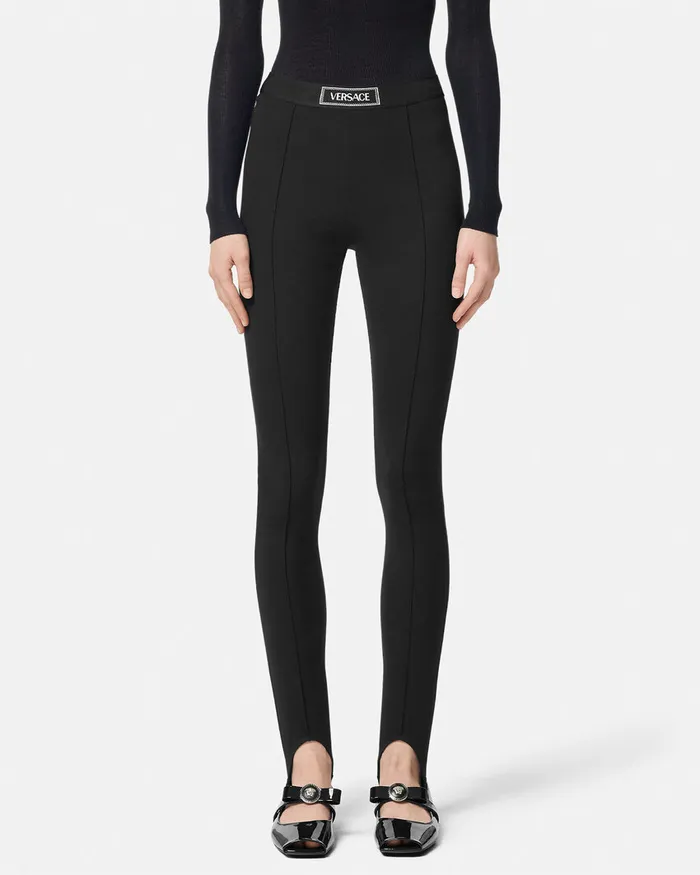 Versace Pants and Shorts Women 90s Vintage Logo Stirrup Leggings Black