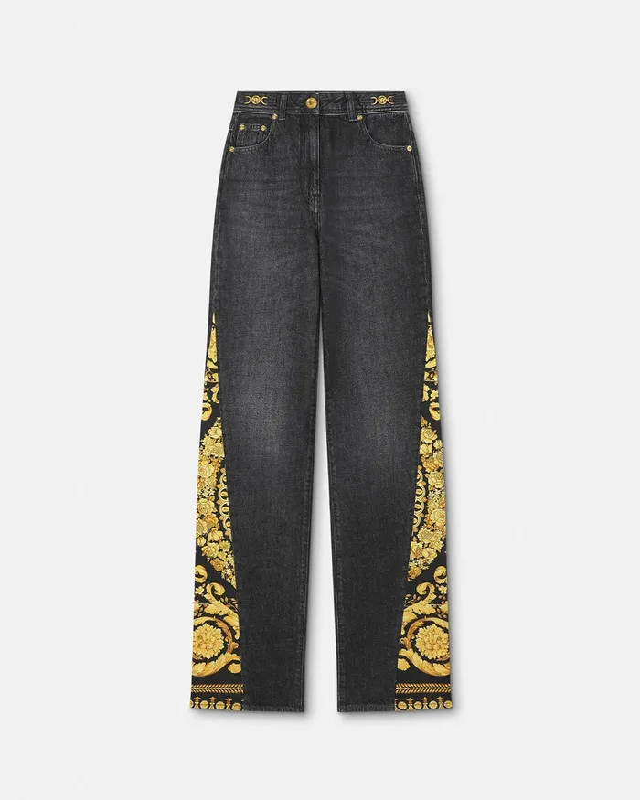 Versace Pants and Shorts Women Barocco Boyfriend Jeans Blackprint