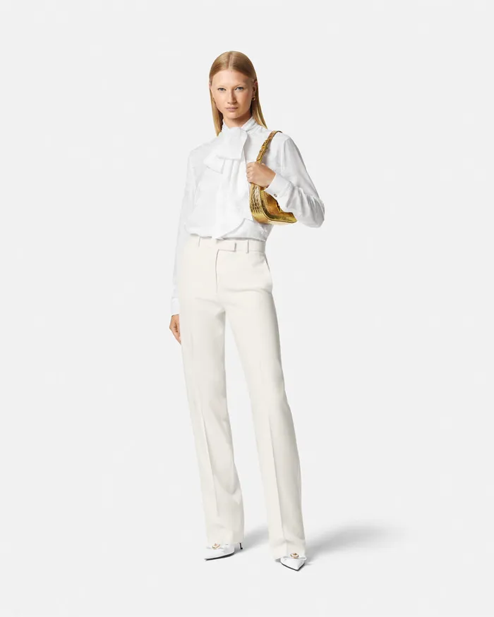 Versace Pants and Shorts Women Grain De Poudre StraightLeg Pants White