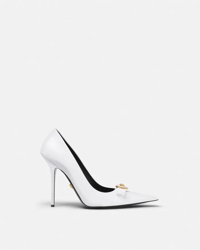 Versace Pumps and Slingbacks Women Gianni Ribbon Patent Pumps 110 Mm White