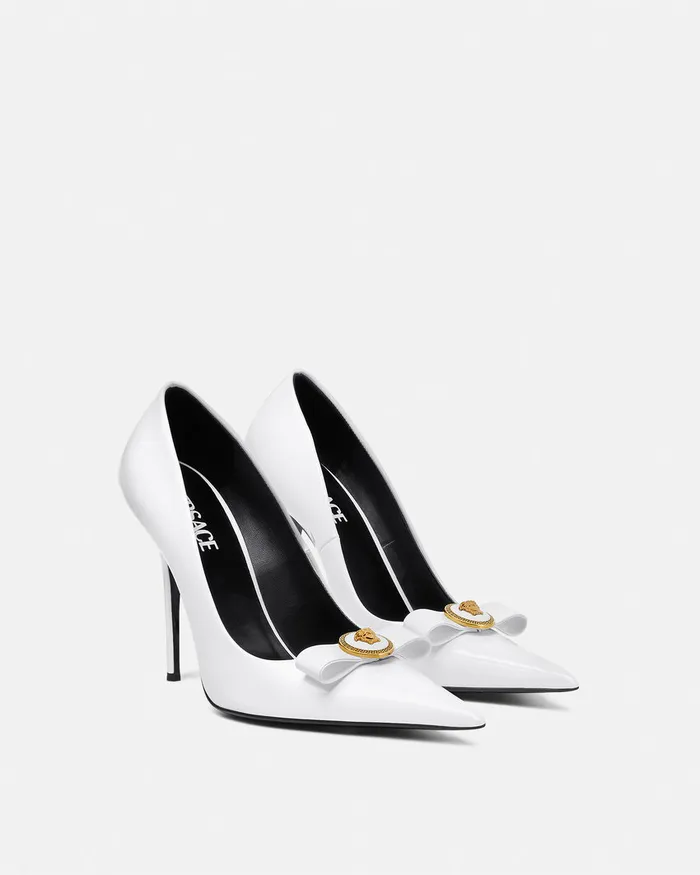 Versace Pumps and Slingbacks Women Gianni Ribbon Patent Pumps 110 Mm White