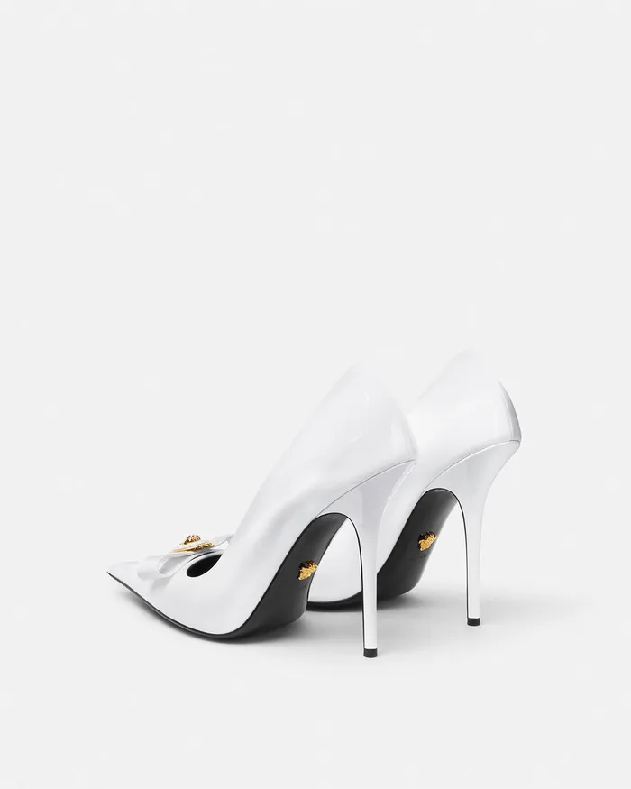 Versace Pumps and Slingbacks Women Gianni Ribbon Patent Pumps 110 Mm White