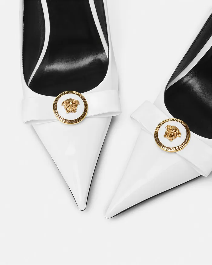 Versace Pumps and Slingbacks Women Gianni Ribbon Patent Pumps 110 Mm White