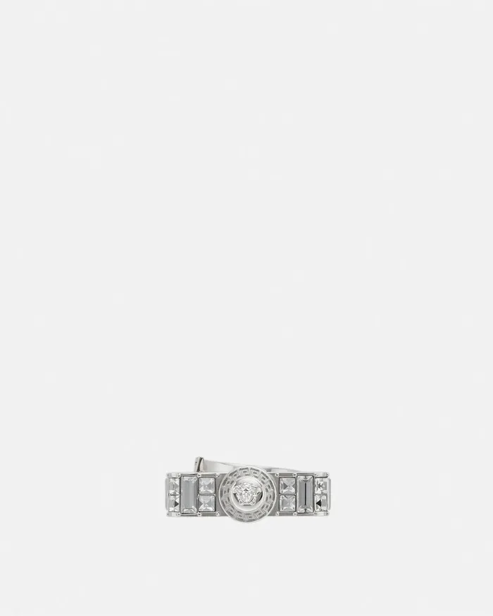 Versace Rings Women Crystal Gianni Ribbon Ring Silver