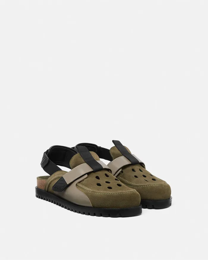 Versace Sandals and Slides Men Suede Mules Greenblack
