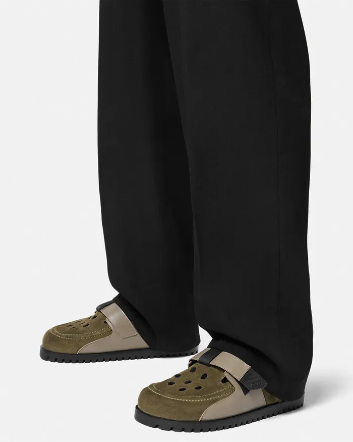 Versace Sandals and Slides Men Suede Mules Greenblack