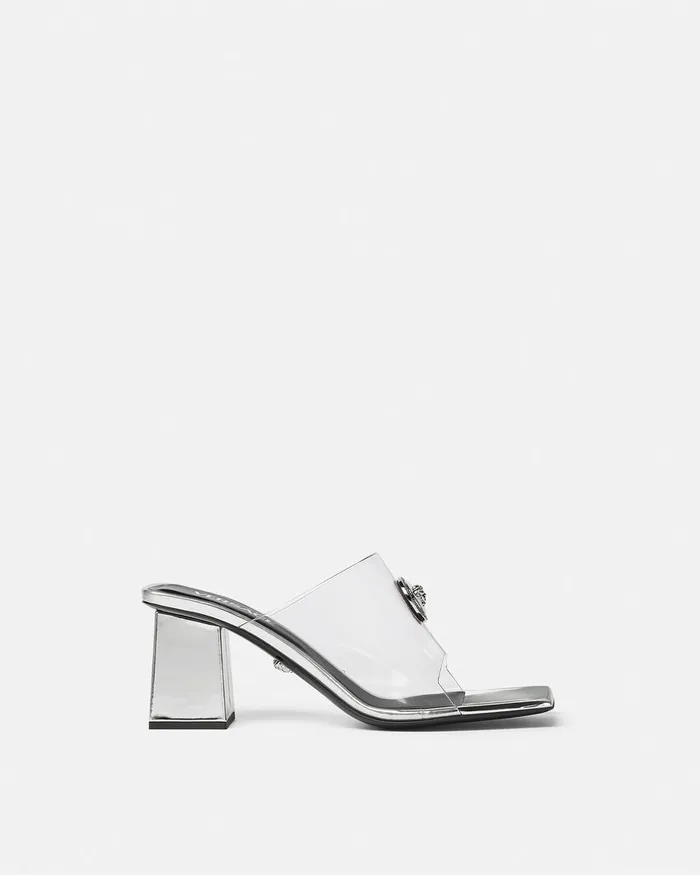 Versace Sandals Women Alia Transparent Mules 70 Mm Silver