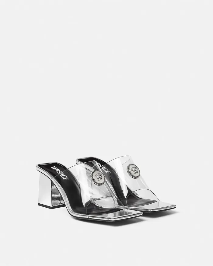Versace Sandals Women Alia Transparent Mules 70 Mm Silver