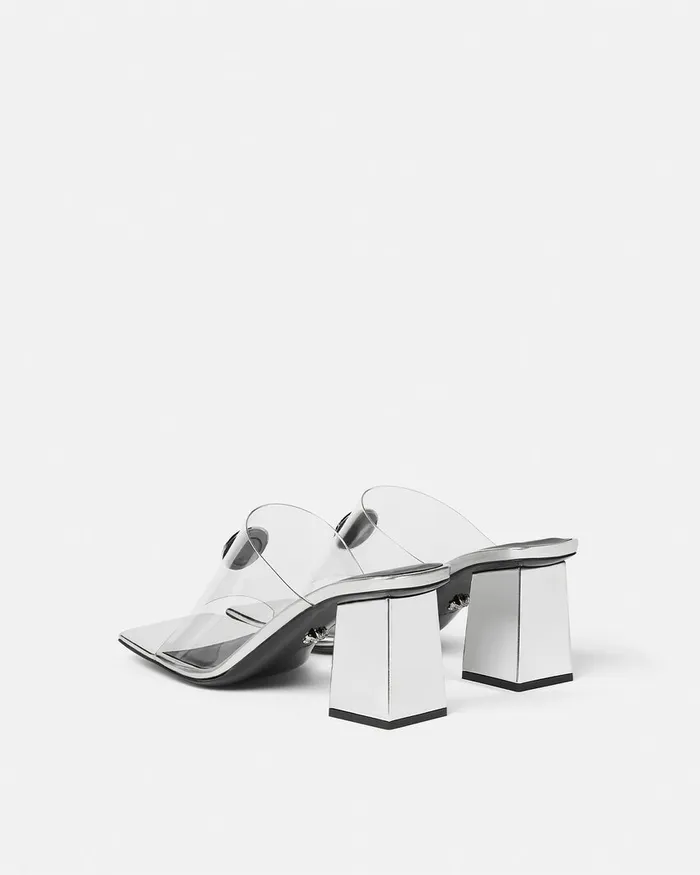 Versace Sandals Women Alia Transparent Mules 70 Mm Silver