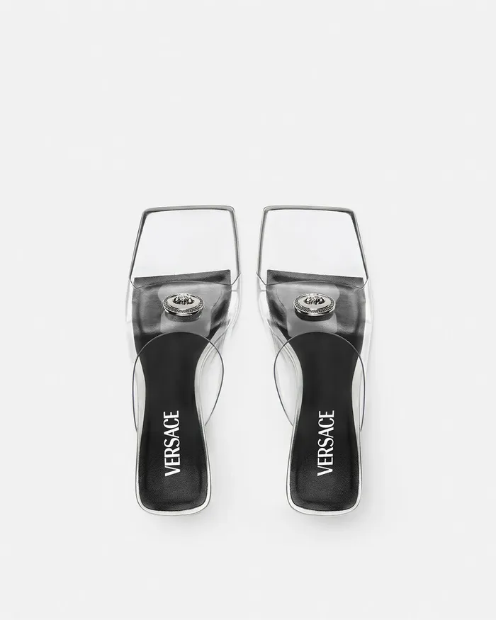 Versace Sandals Women Alia Transparent Mules 70 Mm Silver