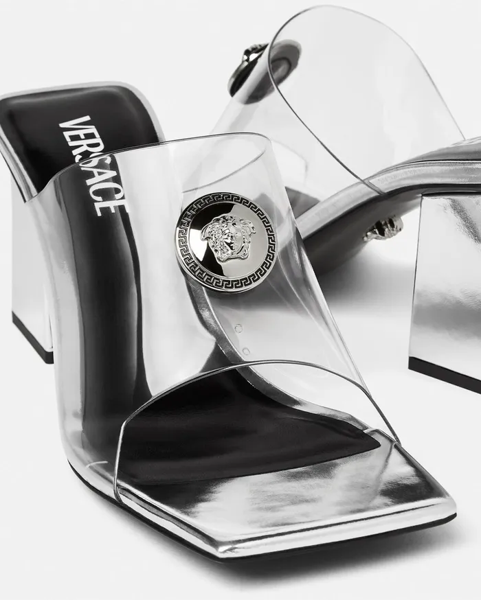 Versace Sandals Women Alia Transparent Mules 70 Mm Silver