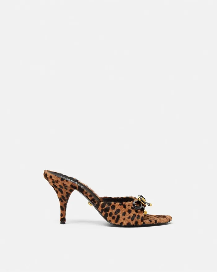Versace Sandals Women Leopard Opera Bow Mules 85 Mm Animalier