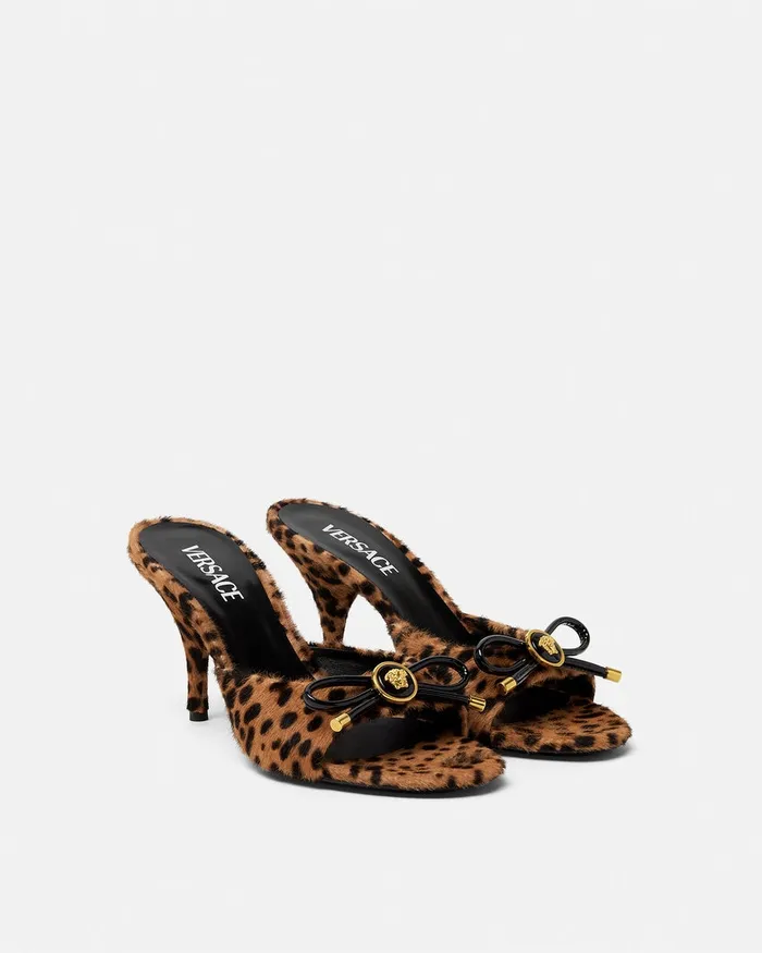 Versace Sandals Women Leopard Opera Bow Mules 85 Mm Animalier