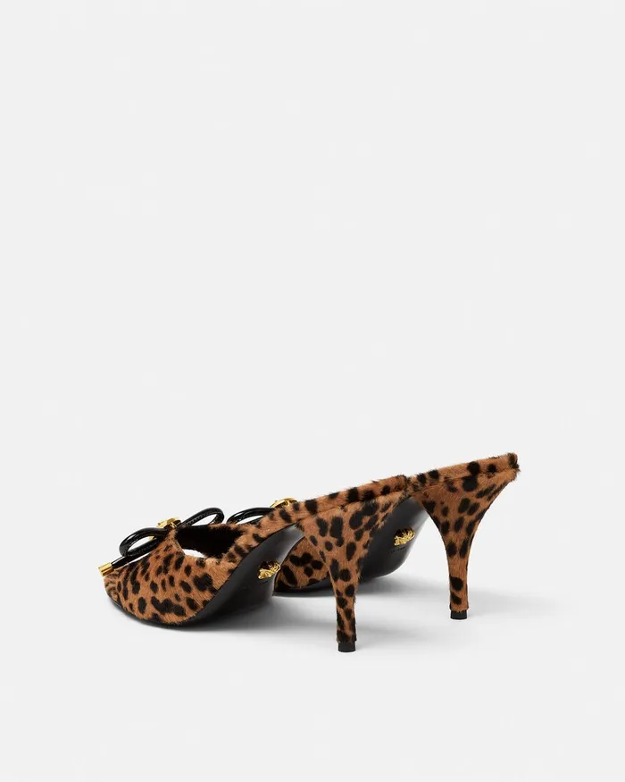 Versace Sandals Women Leopard Opera Bow Mules 85 Mm Animalier