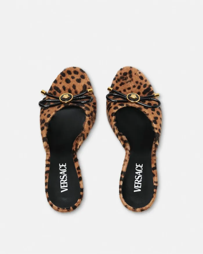 Versace Sandals Women Leopard Opera Bow Mules 85 Mm Animalier