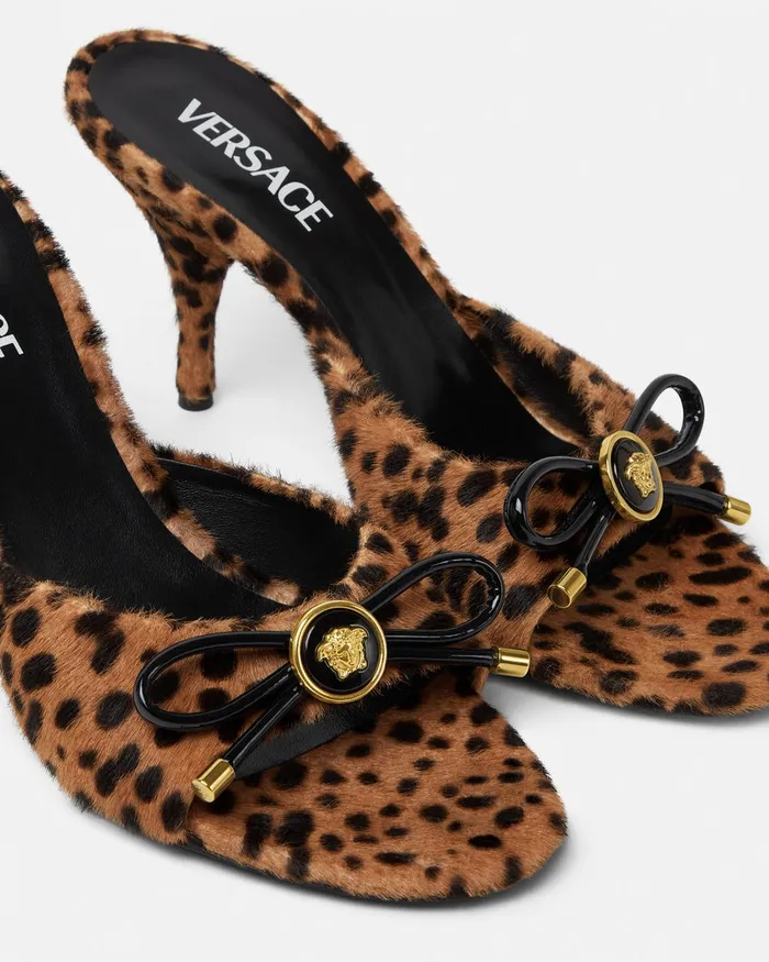 Versace Sandals Women Leopard Opera Bow Mules 85 Mm Animalier