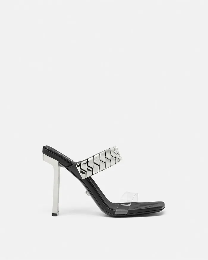 Versace Sandals Women Slice Mules 105 Mm Blacksilver