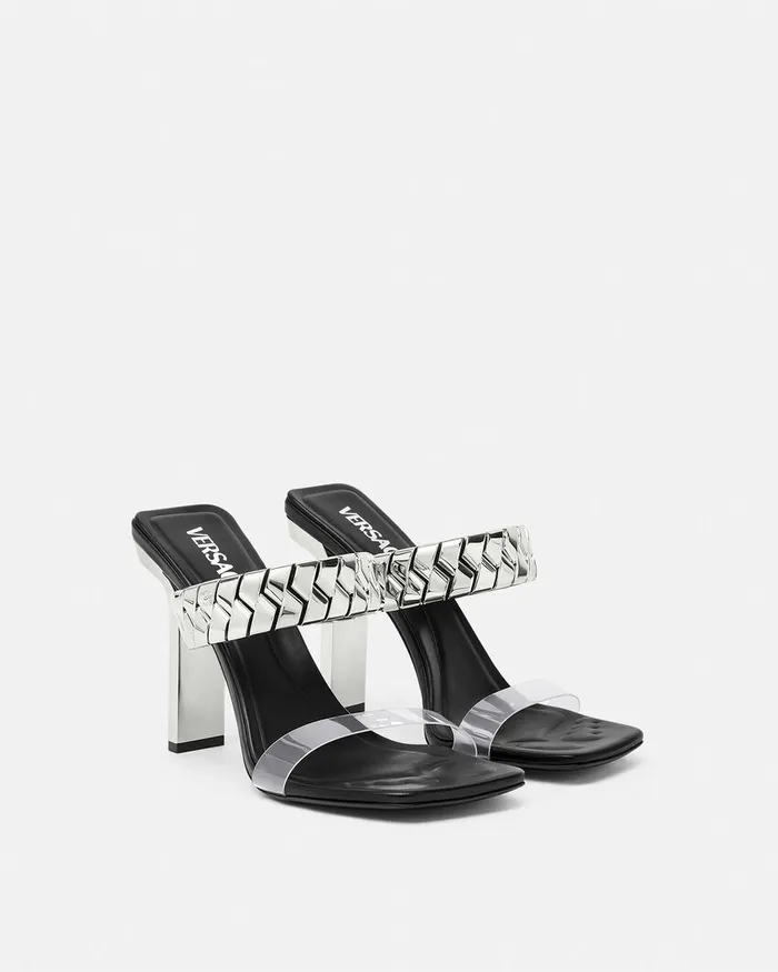 Versace Sandals Women Slice Mules 105 Mm Blacksilver