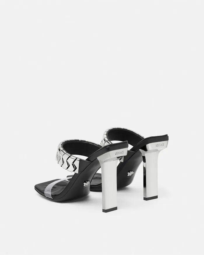 Versace Sandals Women Slice Mules 105 Mm Blacksilver