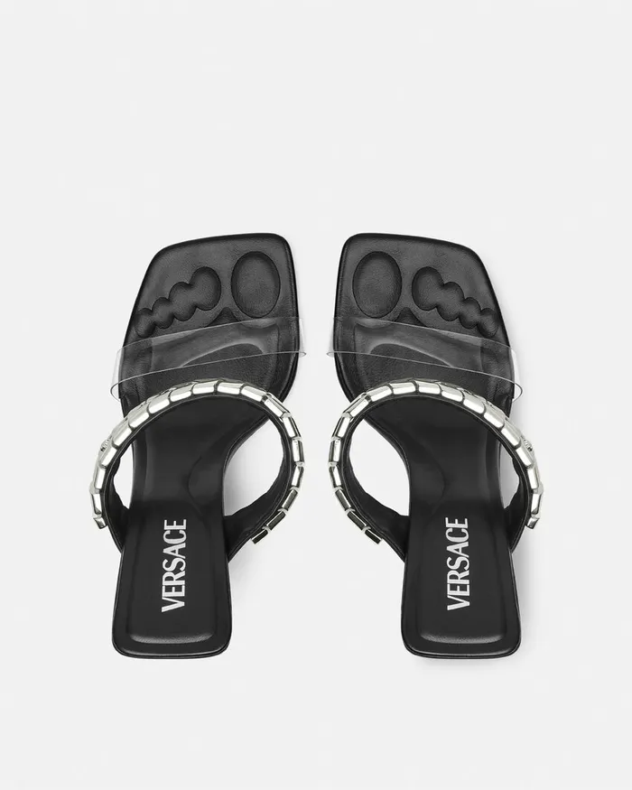Versace Sandals Women Slice Mules 105 Mm Blacksilver