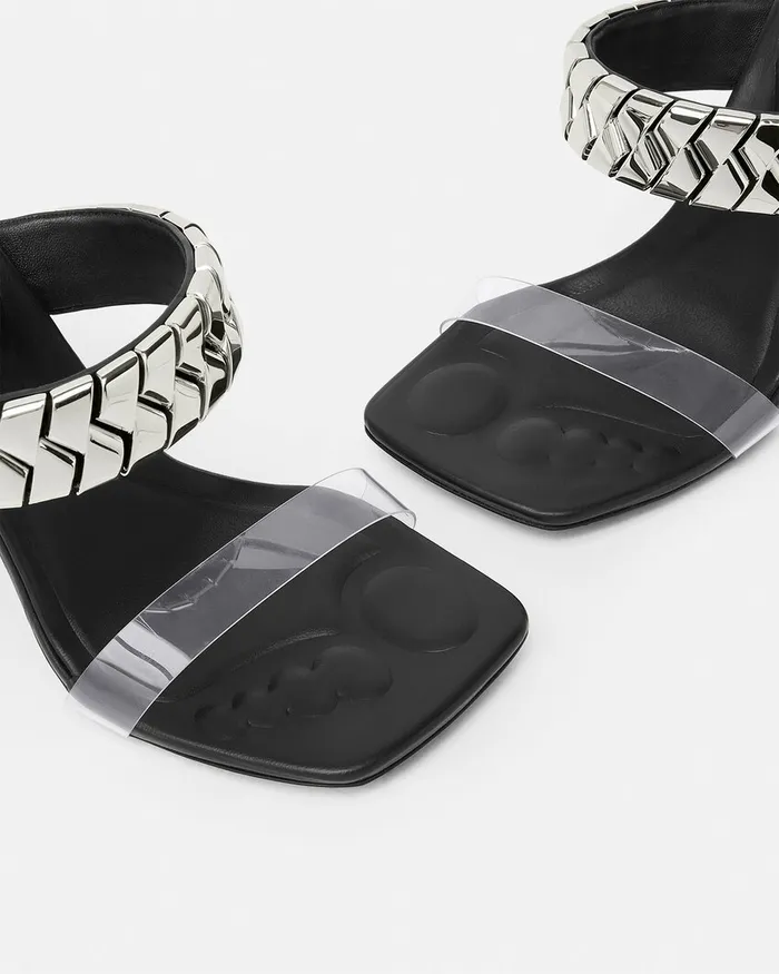 Versace Sandals Women Slice Mules 105 Mm Blacksilver