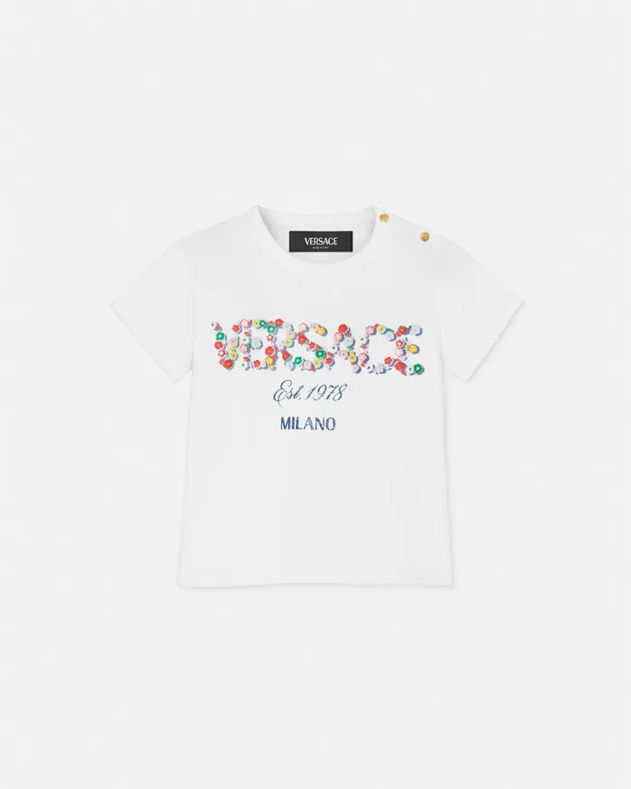 Versace Shirts and Tshirts Kids Falling Flowers Logo Baby TShirt Whiteprint