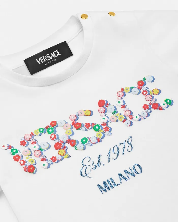 Versace Shirts and Tshirts Kids Falling Flowers Logo Baby TShirt Whiteprint