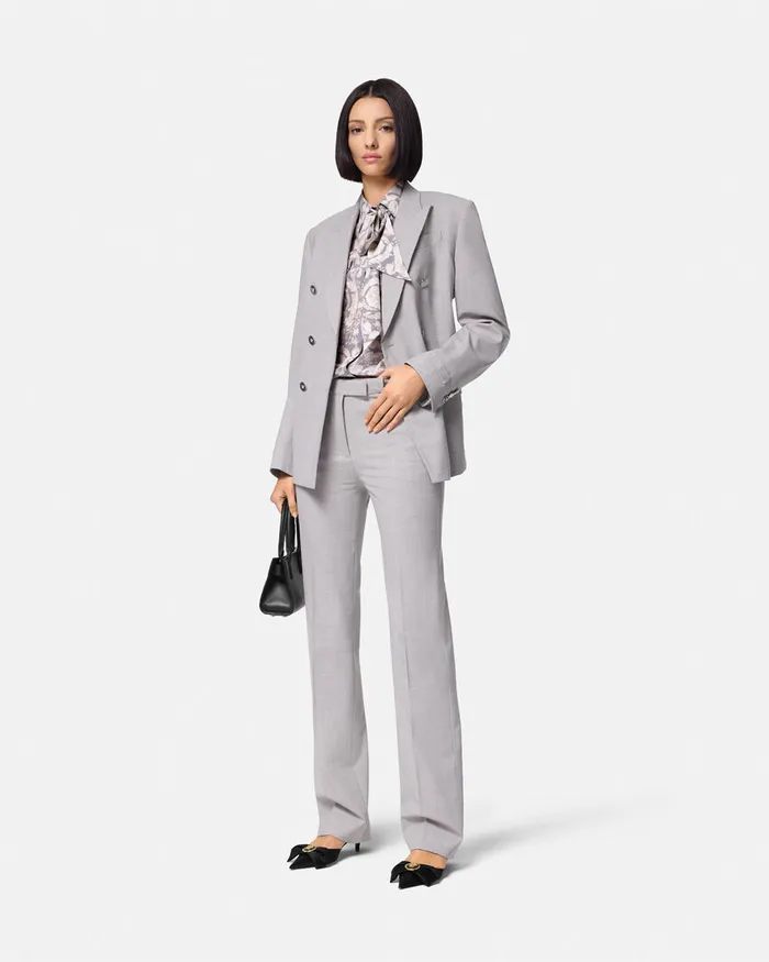 Versace Shirts and Tops Women Barocco Lavallire Silk Crpe Top Gray