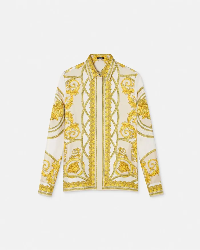 Versace Shirts and Tops Women La Coupe Des Dieux Silk Shirt Goldprint
