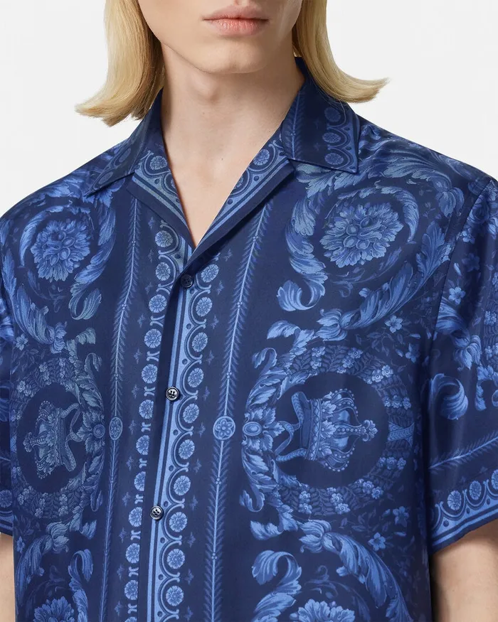 Versace Shirts Men Barocco Silk Shirt Blueprint