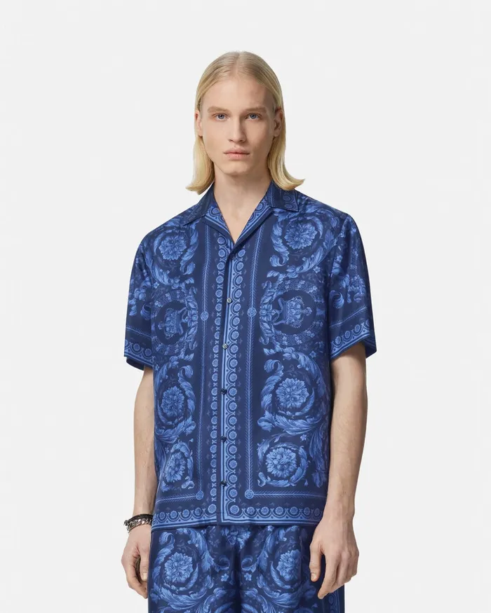 Versace Shirts Men Barocco Silk Shirt Blueprint