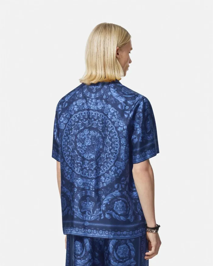 Versace Shirts Men Barocco Silk Shirt Blueprint