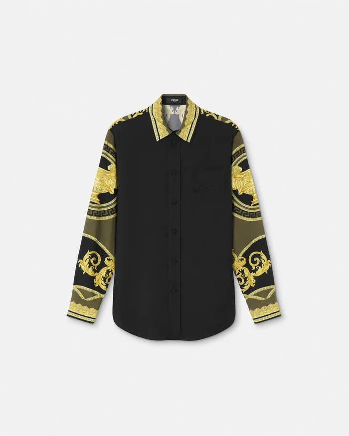 Versace Shirts Men La Coupe Des Dieux Paneled Shirt Black
