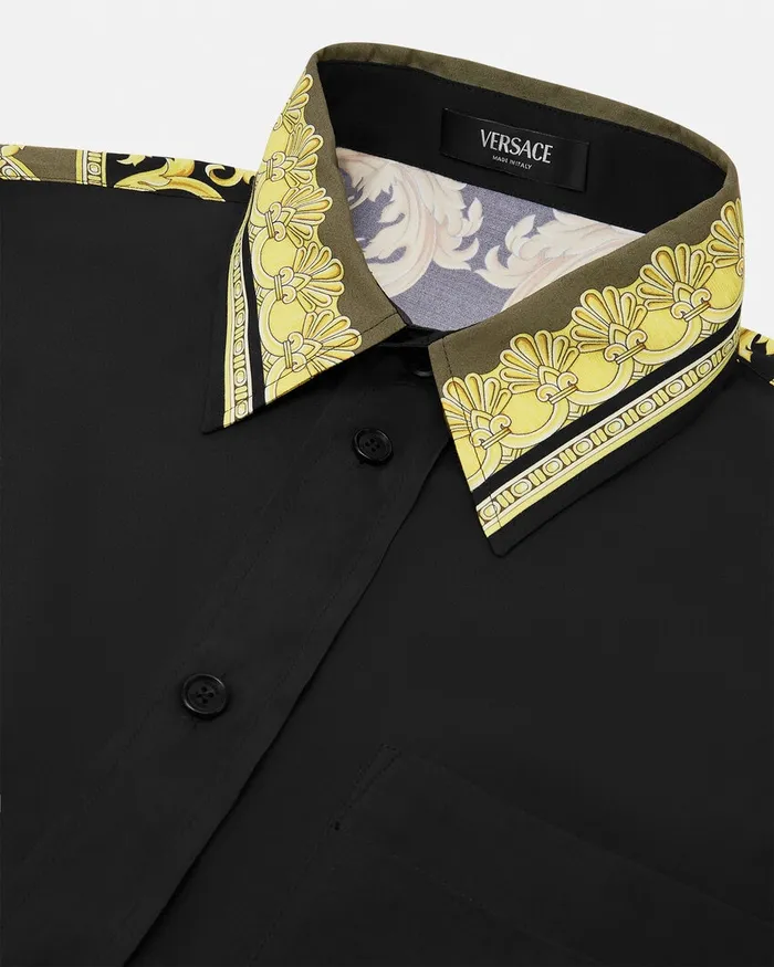 Versace Shirts Men La Coupe Des Dieux Paneled Shirt Black
