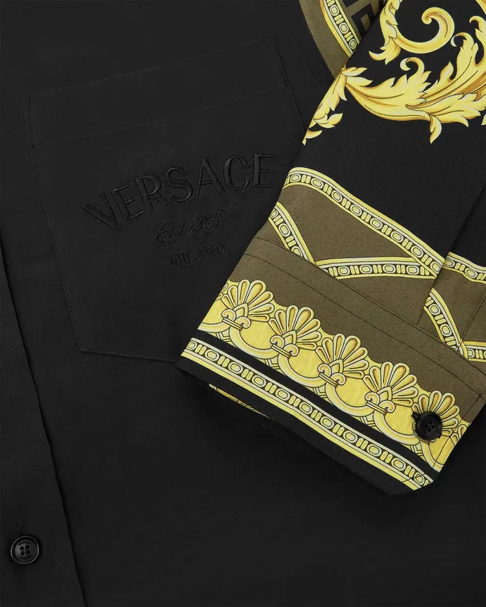 Versace Shirts Men La Coupe Des Dieux Paneled Shirt Black