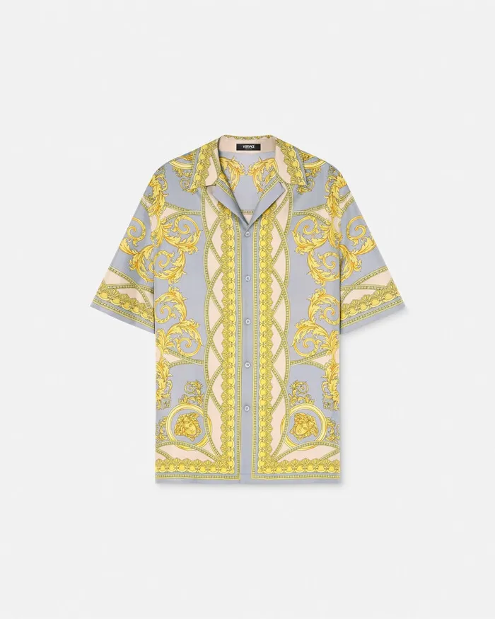 Versace Shirts Men La Coupe Des Dieux Silk Shirt Grayprint