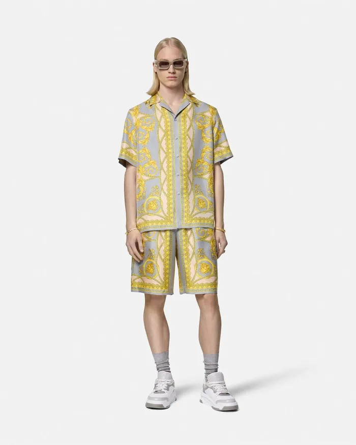 Versace Shirts Men La Coupe Des Dieux Silk Shirt Grayprint