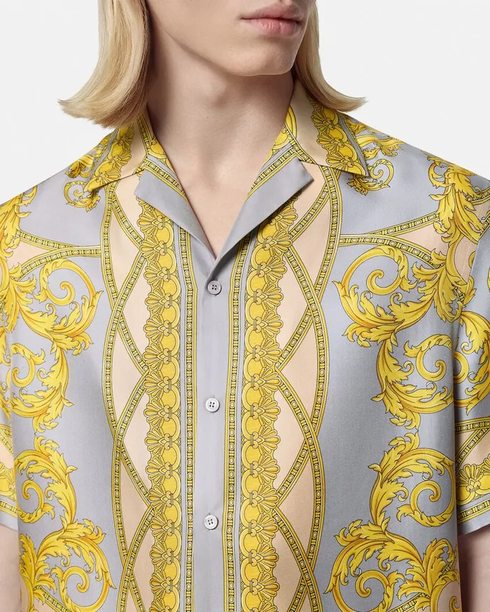 Versace Shirts Men La Coupe Des Dieux Silk Shirt Grayprint