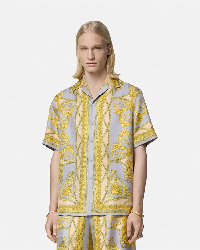 Versace Shirts Men La Coupe Des Dieux Silk Shirt Grayprint