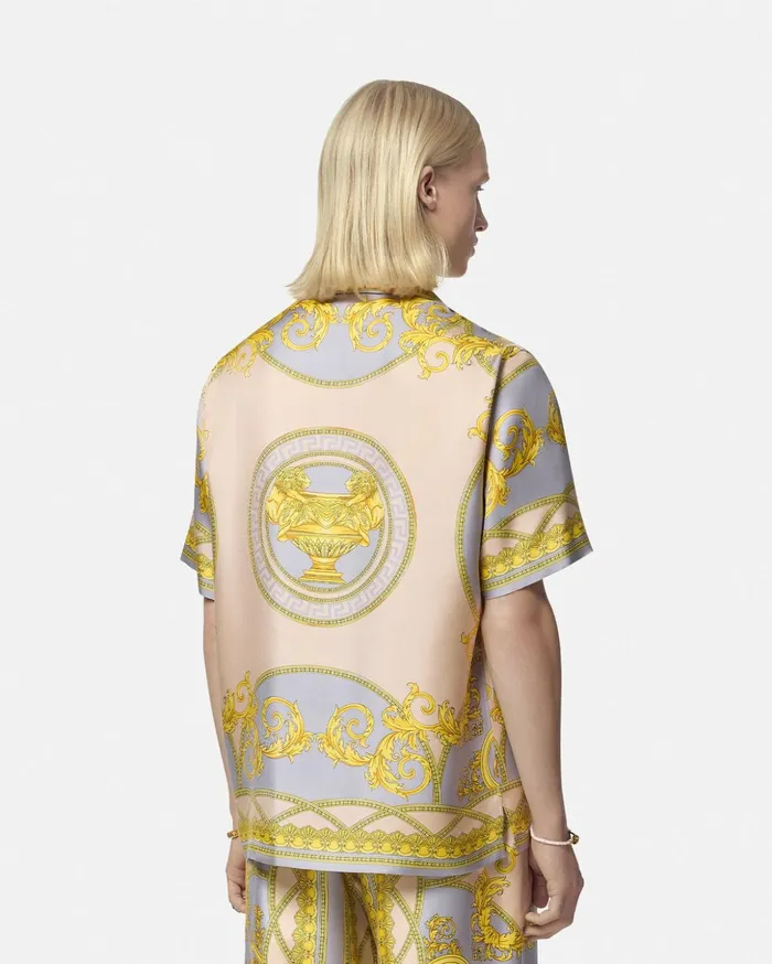 Versace Shirts Men La Coupe Des Dieux Silk Shirt Grayprint
