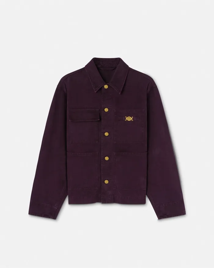 Versace Shirts Men Overdyed Canvas Carpenter Jacket Brown