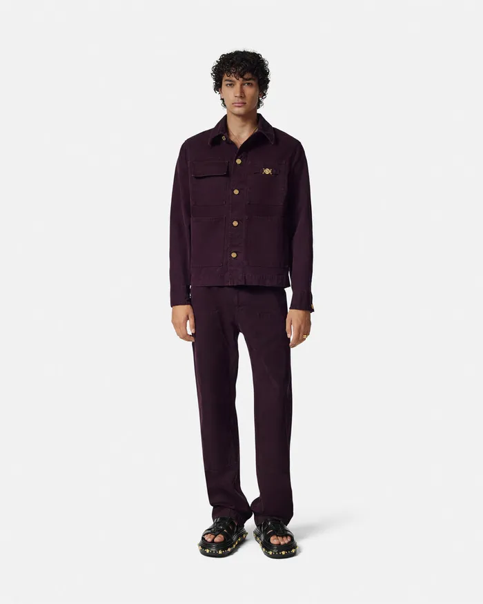 Versace Shirts Men Overdyed Canvas Carpenter Jacket Brown